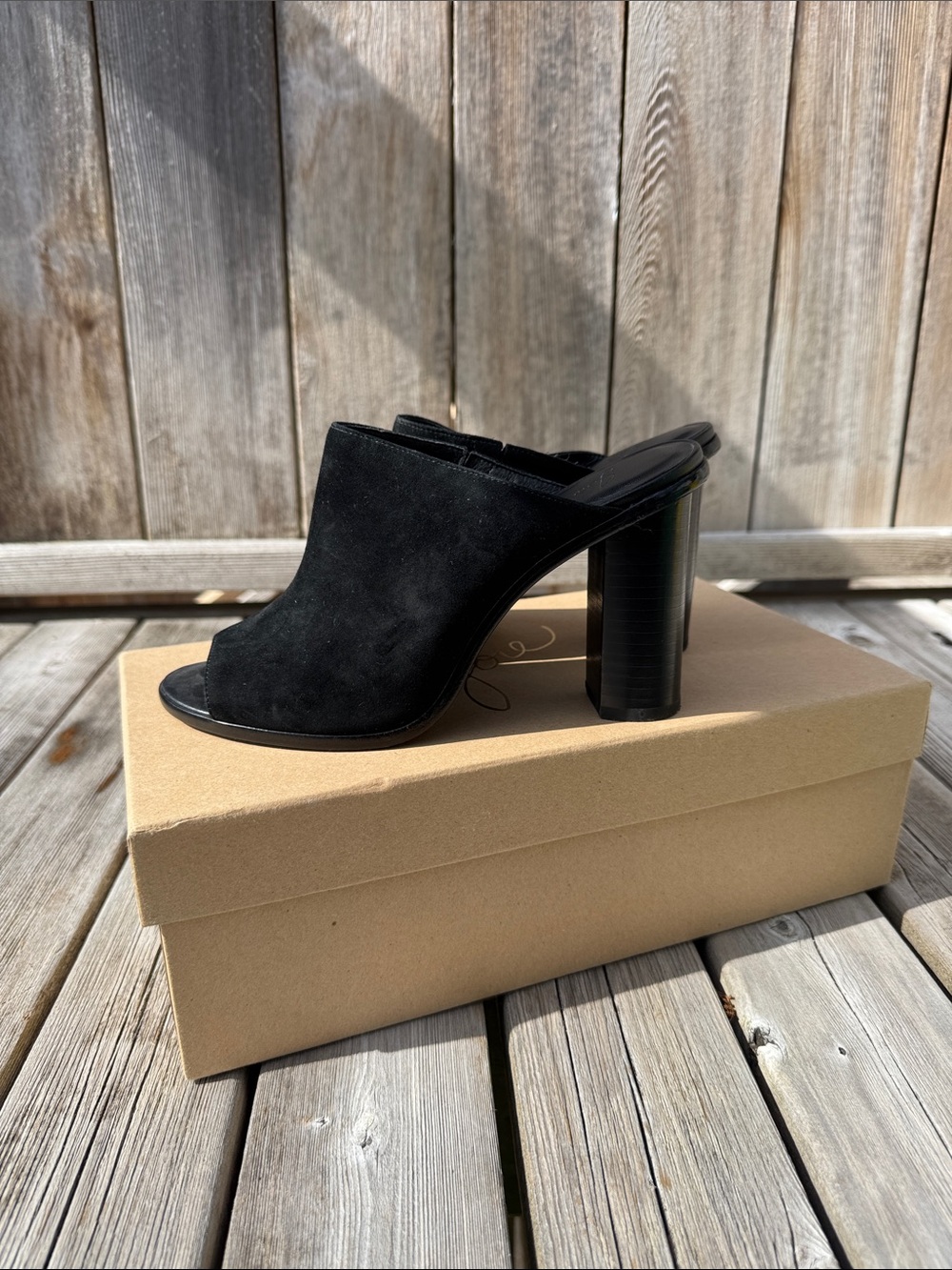 Joie Black Suede Open-Toe Block Heel Mule 38.5
